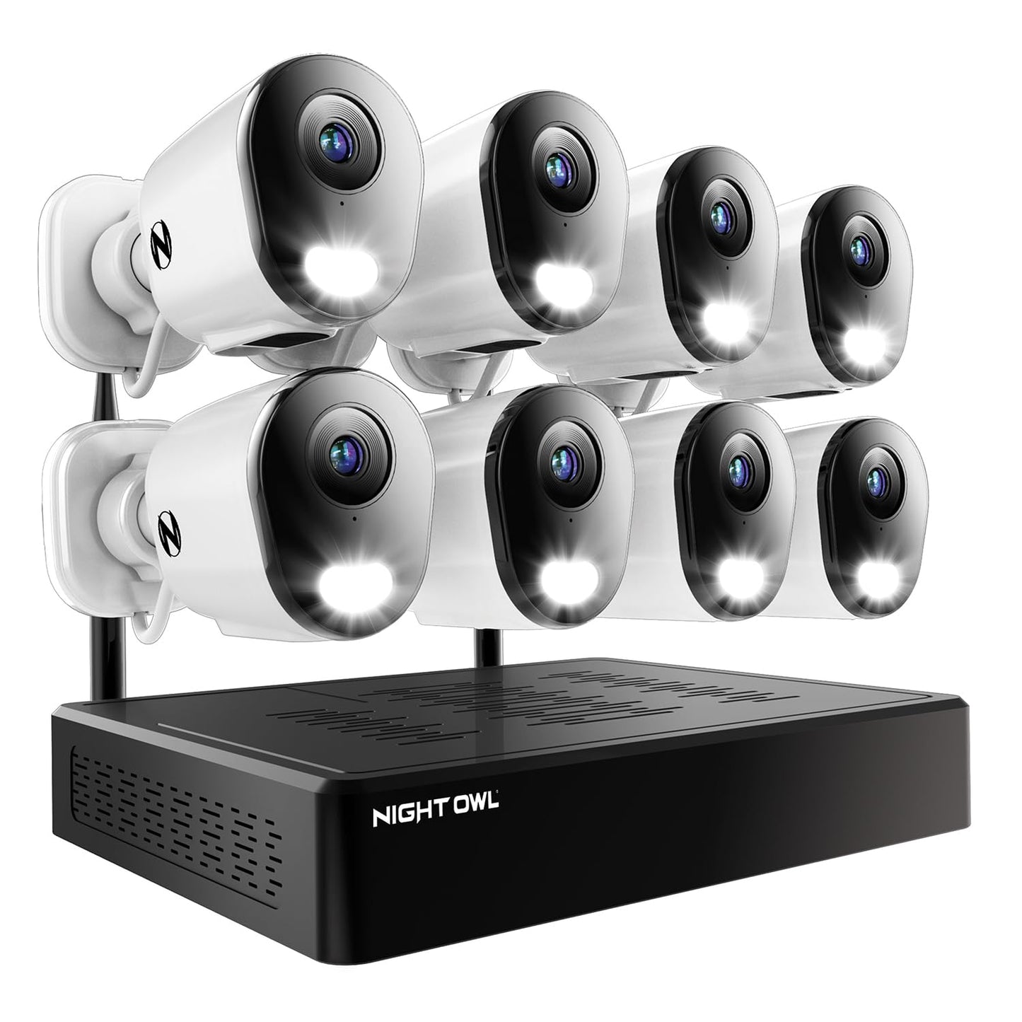 Night Owl 10 Channel Bluetooth Video Home Security Camera System with (8) Plug-in Wi-Fi 2K HD Indoor/Outdoor Spotlight Cameras with 2-Way Audio