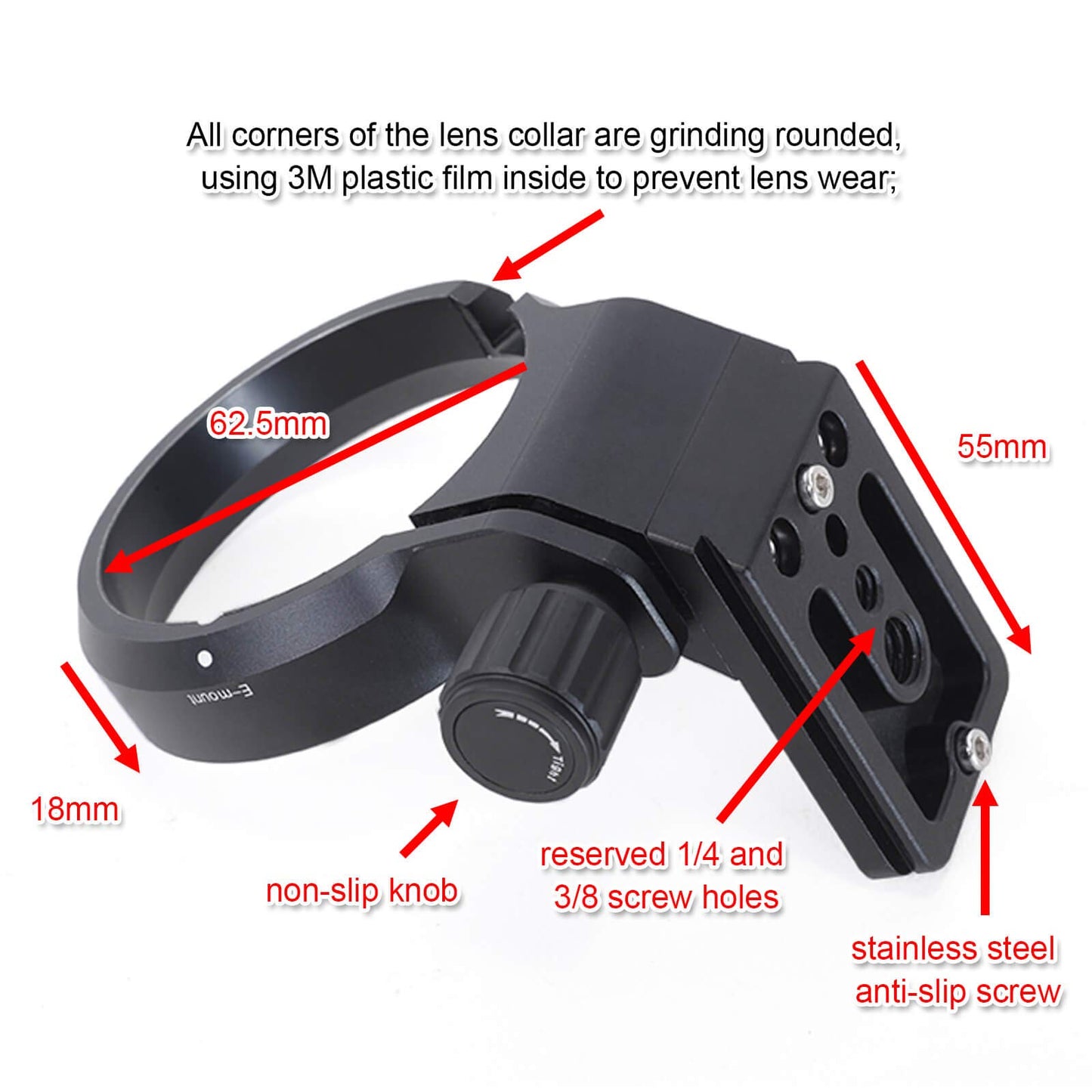 CNC Machined Aviation Aluminum Camera Lens Collar Holder Tripod Mount Ring for Sony FE 135mm f/1.8 GM Lens SEL135F18GM, Built-in Arca Type 55mm Quick