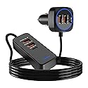 SZBAYO Car USB Charger Multi Port with 5.9FT Extension, QC3.0 76W Fast Charging Cigarette Lighter USB C Charger Adapter Multiple Ports for Mobile