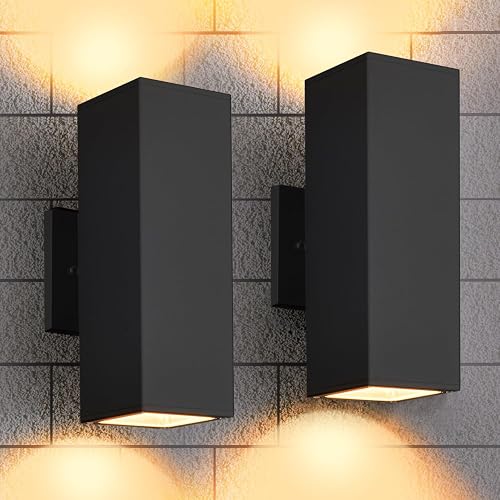 YOFOVI Outdoor Wall Lights, 2 Pack Waterproof Exterior Lighting Fixtures, Anti-Rust Outdside Light Fixture Black Aluminum Porch Lights for Garage