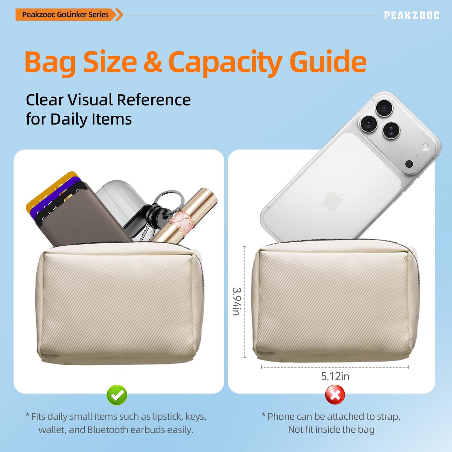 PEAKZOOC Phone Lanyard Crossbody, Clip and Go Phone Strap Crossbody with Wallet, Detachable Phone Crossbody Strap (Beige)