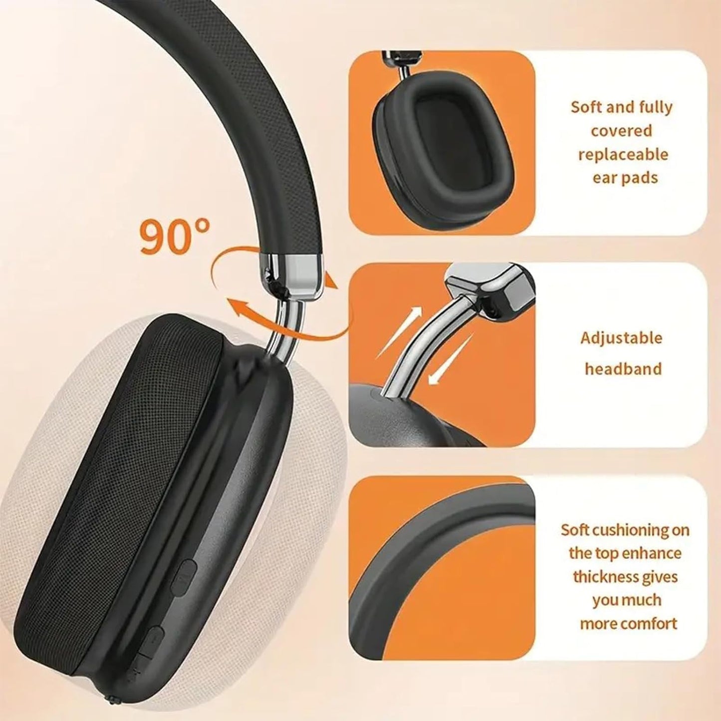 Wireless Bluetooth Headphones Active Noise Cancelling Over-Ear Headphones with Microphones, 42 Hours Playtime, HiFi Audio Adjustable Headphones