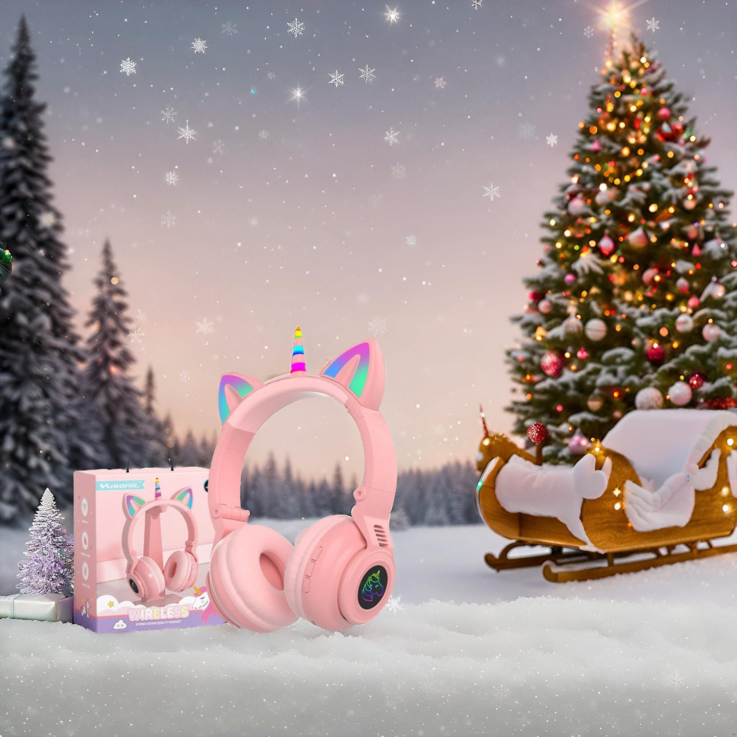 YUSONIC Unicorn Kids Headphones for Girls, Unicorn Bluetooth Headphones Foldable for Girls Toddlers Tablet/pad/Amazon fire,Light Up Kids Wireless…