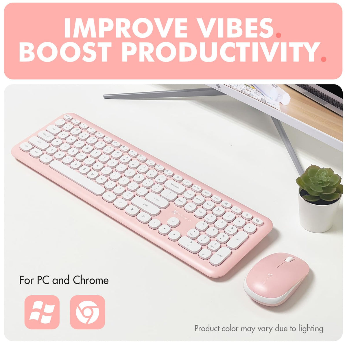 X9 Pink Keyboard and Mouse Wireless | Cute Wireless Keyboard and Mouse Combo - Transform Your Space with a Colorful Keyboard and Mouse Set for PC