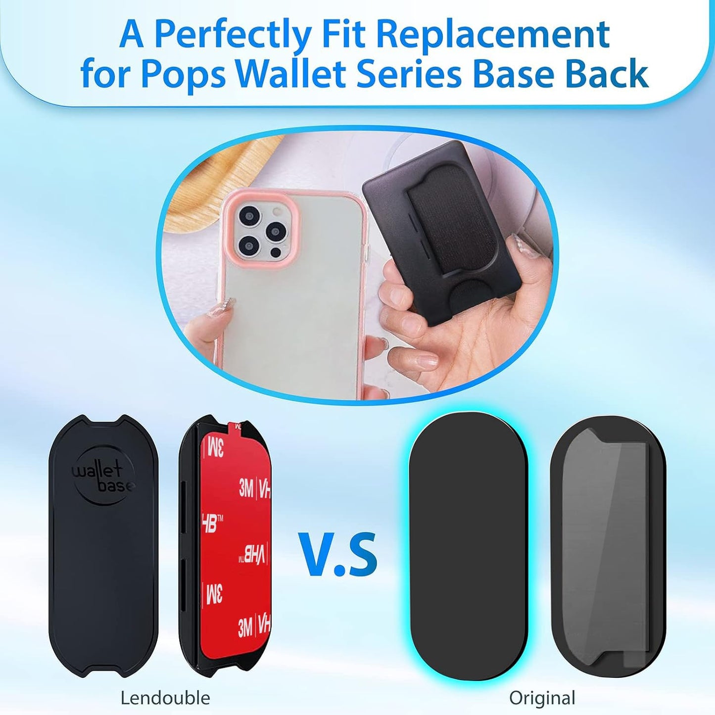 Adhesive Base for Popswallet, Detachable Sticky Back Replacement Compatible with Socket Wallet Plus, 2pcs Swappable Black Attachment Piece Plastic