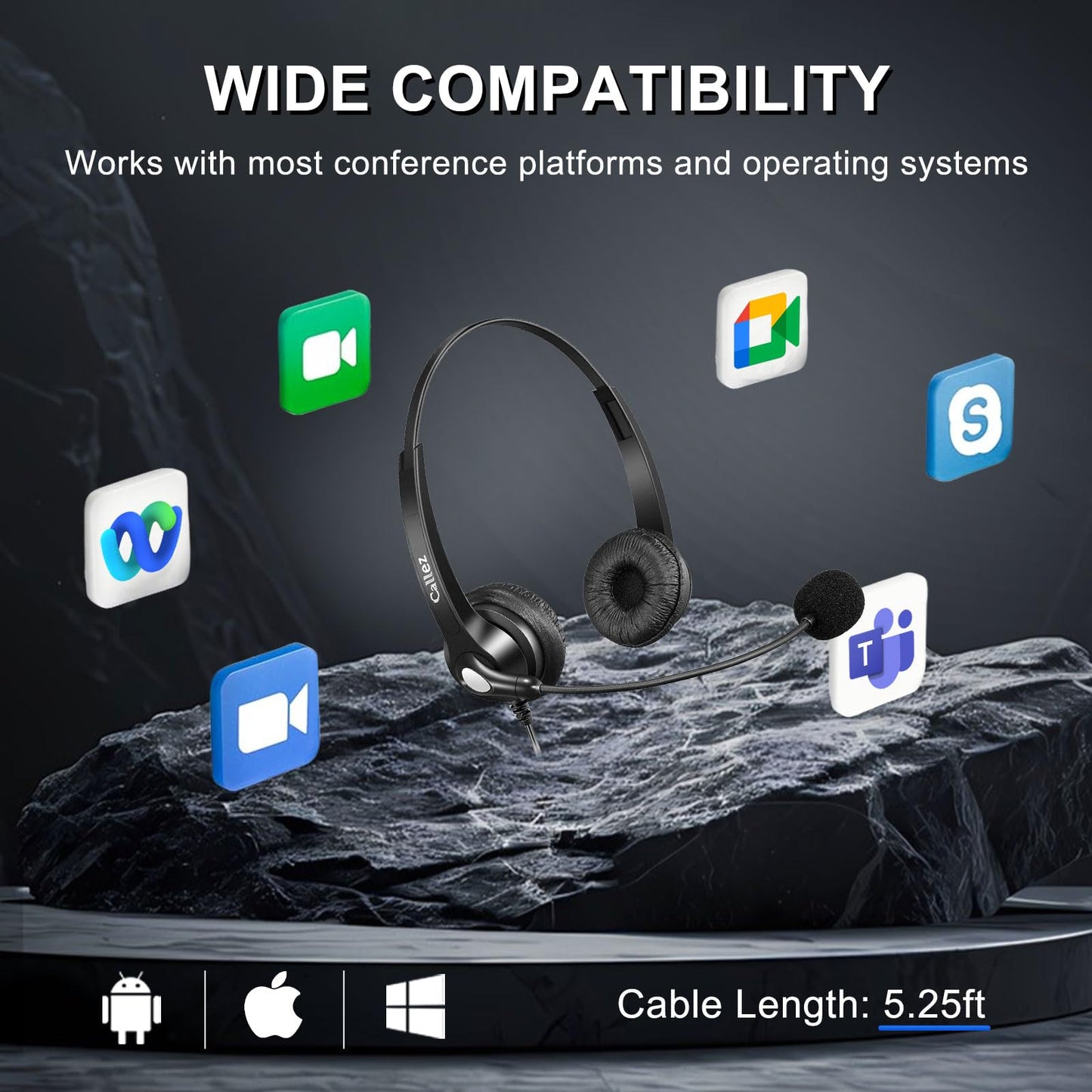 Callez Wired Computer Headset, 3.5mm/USB-C Headset with Mic Noise Cancelling for Work, Cell Phone Headphone for PC Laptop Mac iPhone Samsung Zoom