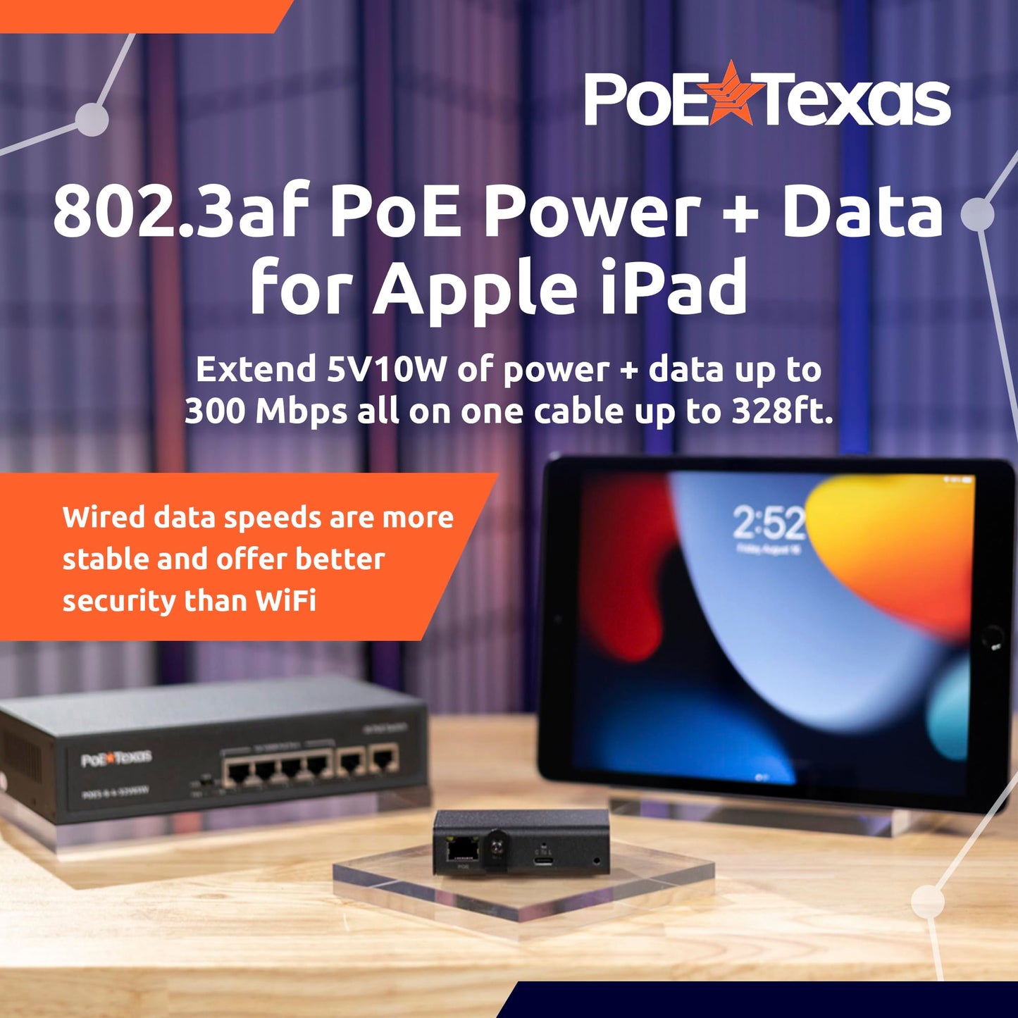 PoE Texas 802.3af Ethernet to Lightning Adapter, 5V 10W