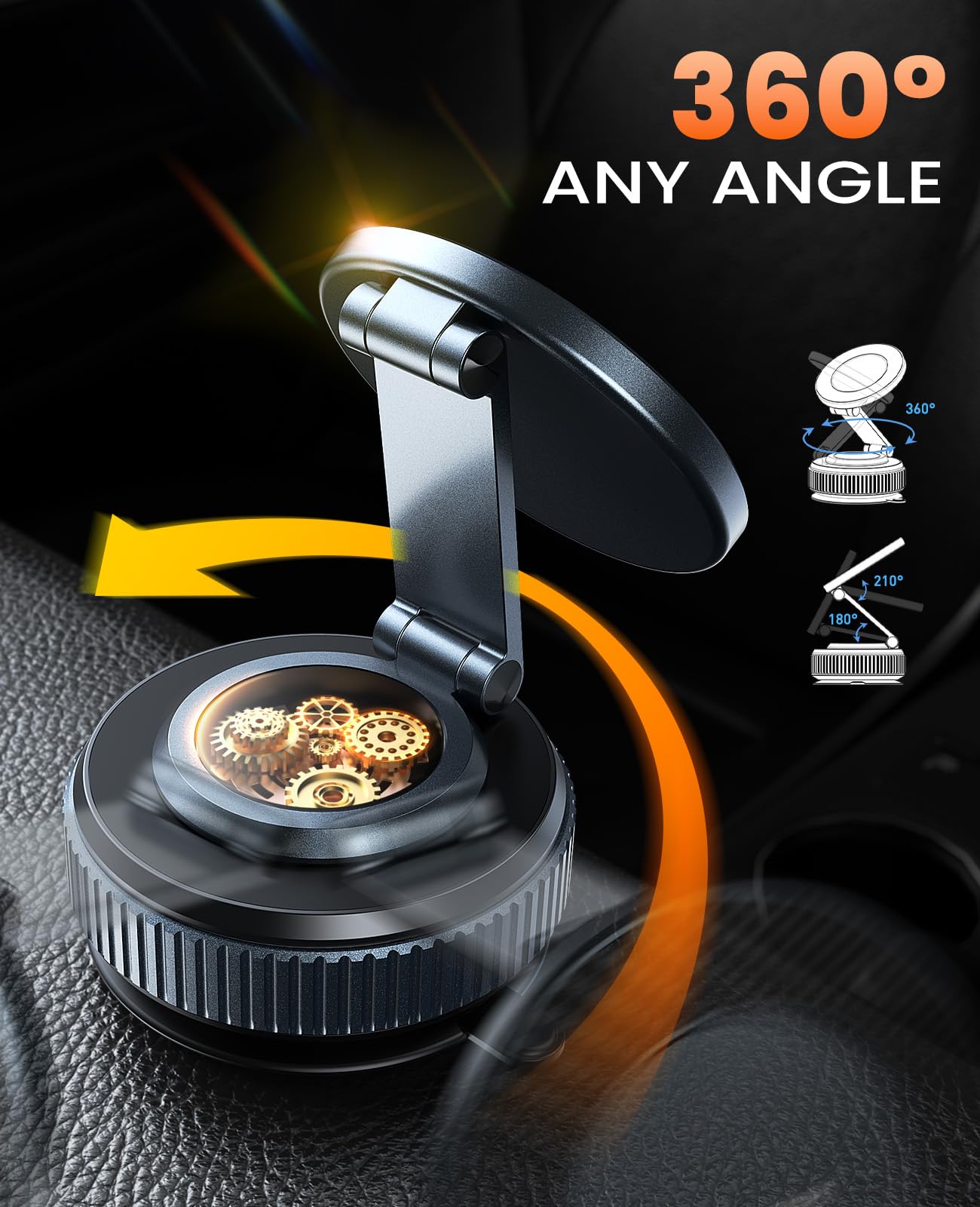 Jononser Suction Phone Mount for Car Dashboard/Windshield - 360°Adjustable Magnetic Phone Holder for Car, Foldable Car Phone Holder for iPhone