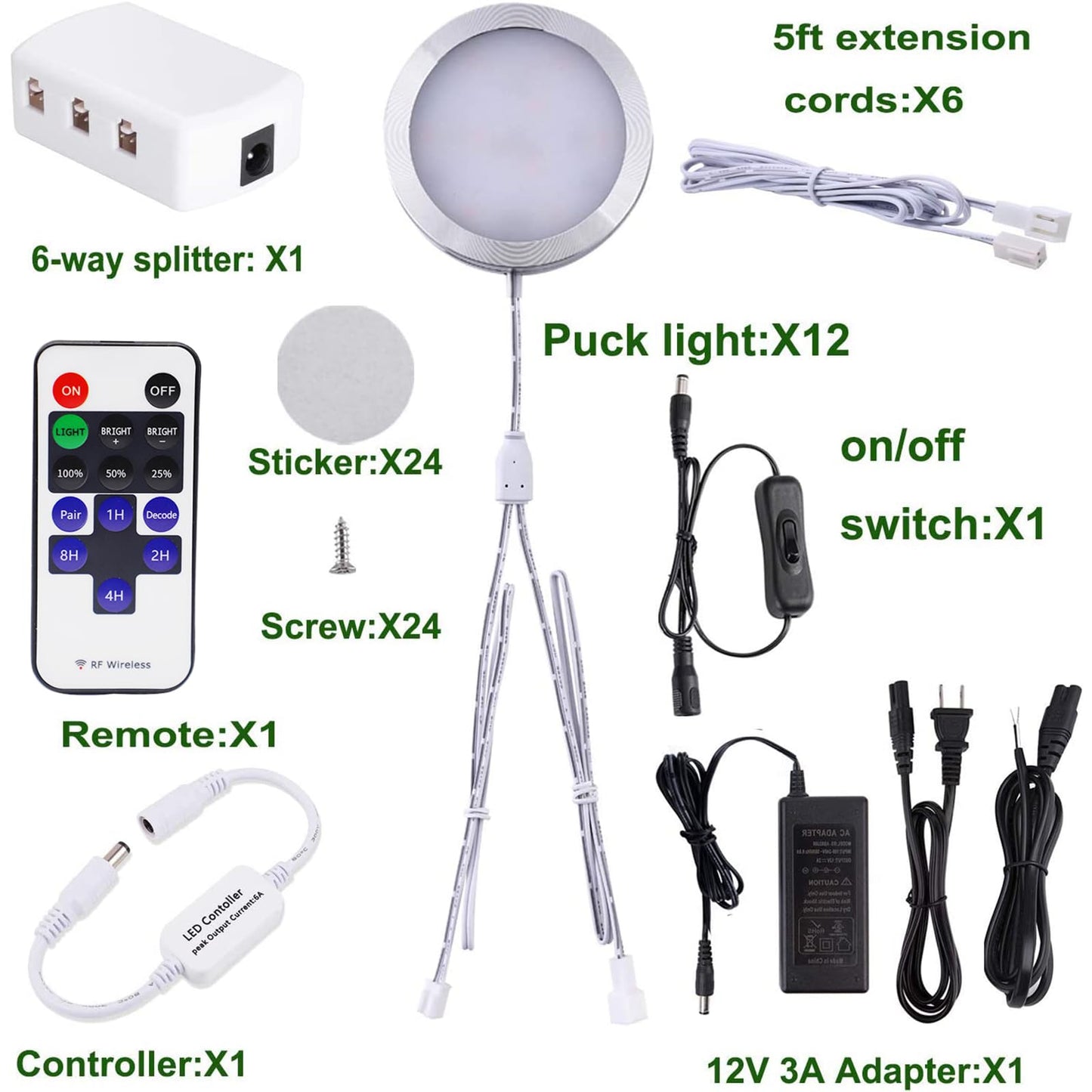 AIBOO Linkable Under Cabinet LED Lighting 12V Dimmable Puck Lights with Wireless RF Remote Control, Hardwired & Wall Plug in for Kitchen Mood Lighting