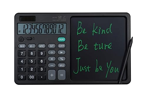 Desk Calculator Large Display with 7'' Erasable Writing Pad, 12 Digits Large Screen Display Jumbo Calculadora, Solar & Battery Powered Big Button