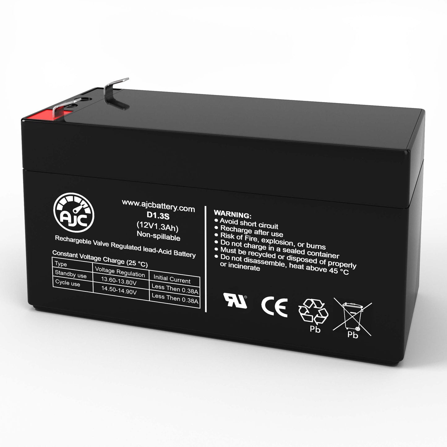 AJC Battery Compatible with UltraTech UT-1213 12V 1.3Ah Sealed Lead Acid Battery