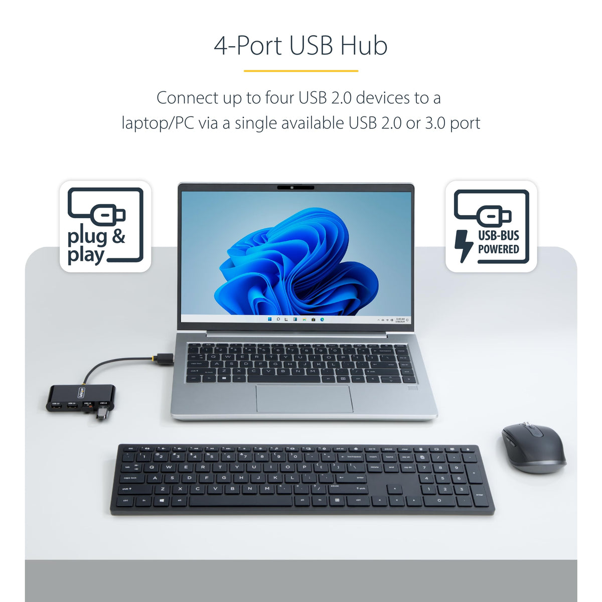 StarTech 4-Port USB 2.0 Hub with 6in/15cm Cable (ST4200MINI2-USB-HUB)