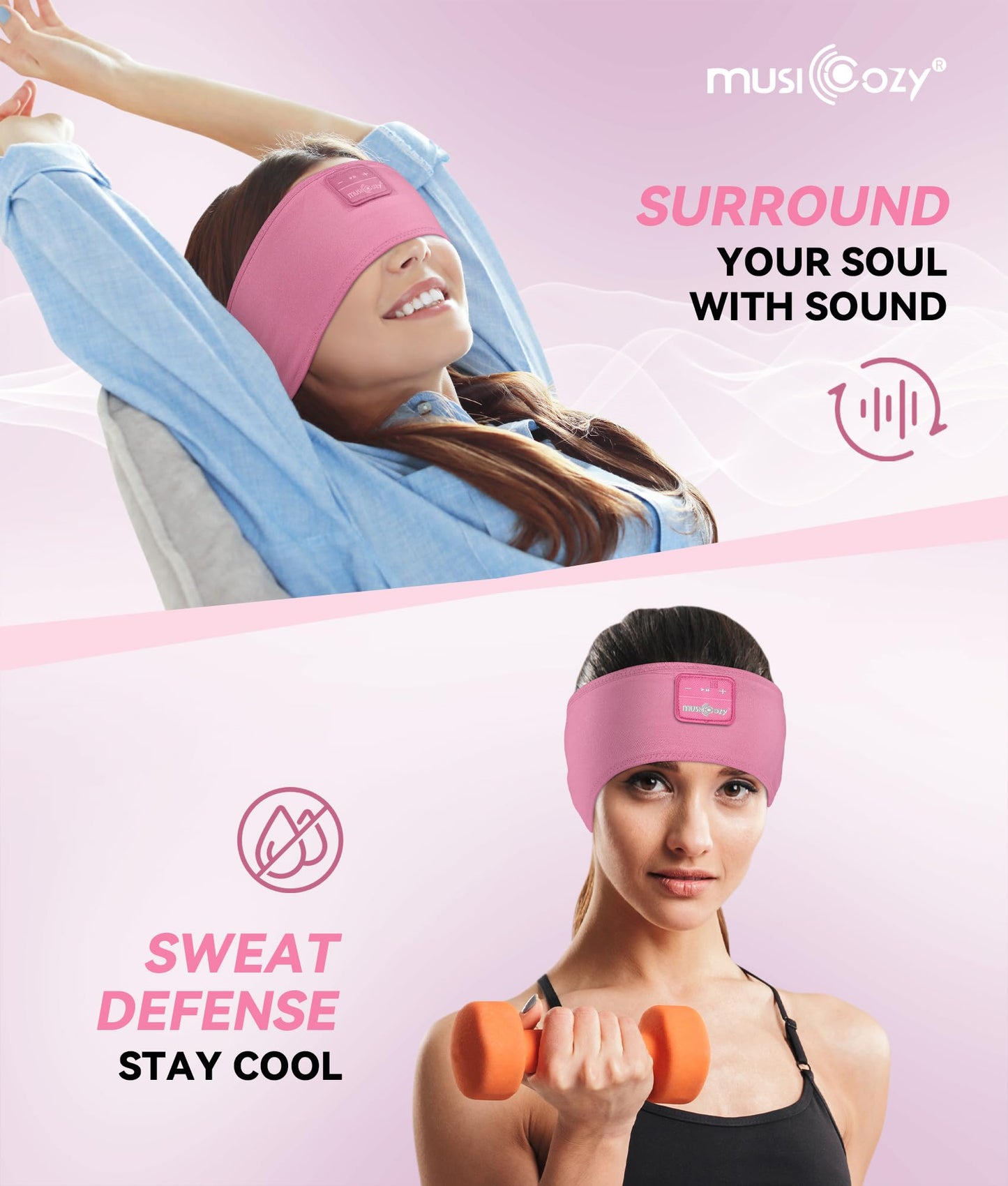 MUSICOZY Sleep Headphones Headband Bluetooth 5.4 Wireless Headband Headphones for Sleeping for Side Sleeper with Ultra-Thin HD Stero Speaker…