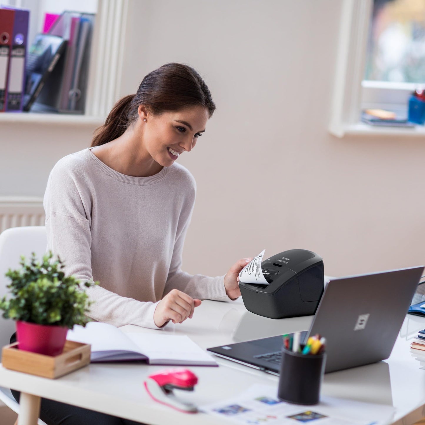Brother QL-600 Desktop Monochrome Label Printer, up to 2.4" Label Width, No Ink Required, uses Genuine DK Drop-in Rolls for Fast Labeling and Easy