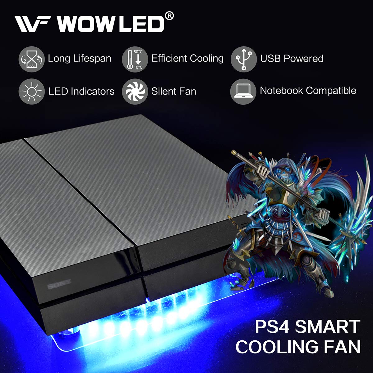 WOWLED Cooling Fan Mini 3 Keys Control Gaming USB RGB LED Cooler Thermal Fan Pad for PS4 PlayStation 4 Xbox One X Consoles Laptop Notebook PC CPU