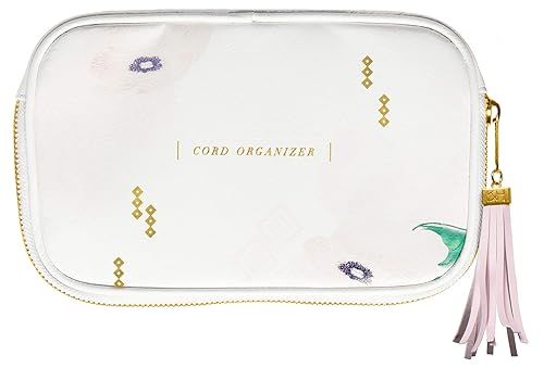 C.R. Gibson Women's White and Gold Travel Cable and Charger Organizer Case, 8.5" W X 8" h X 1.5" D, One Size