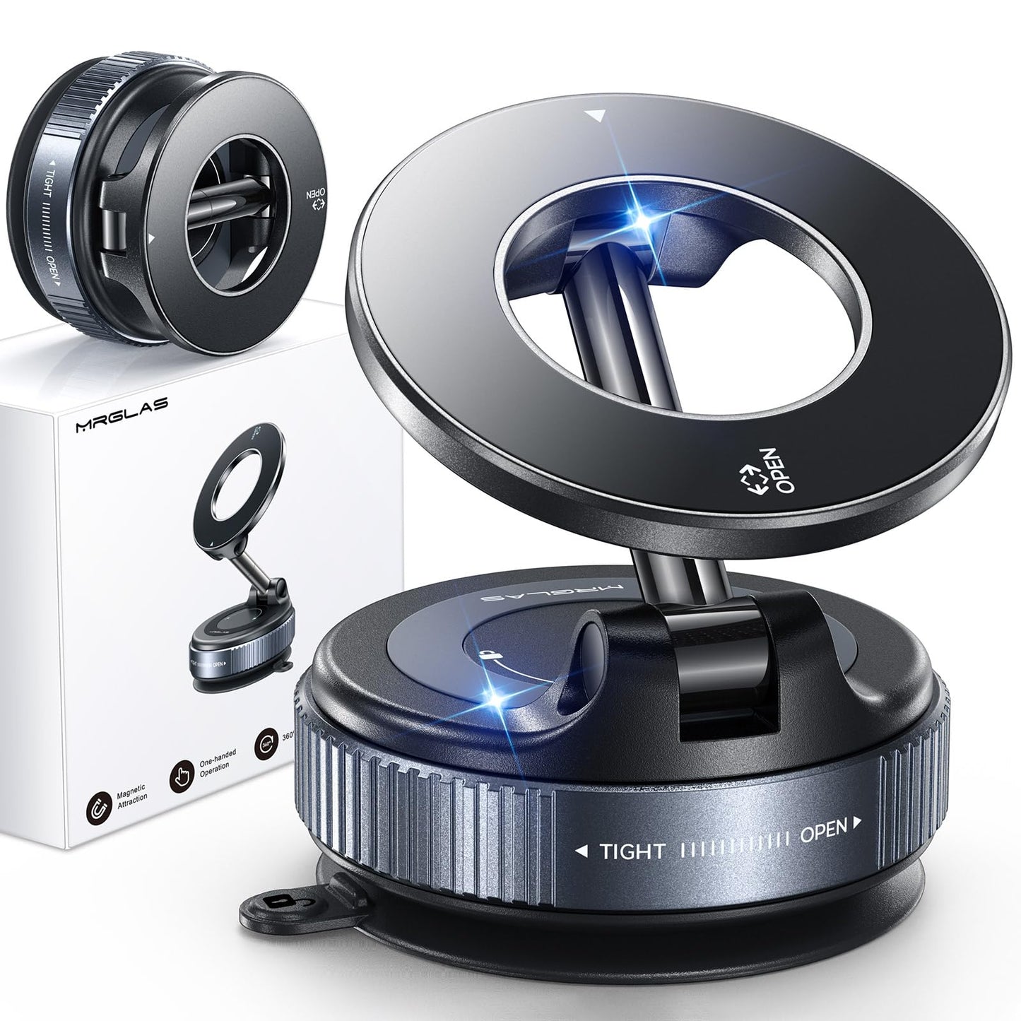 MRGLAS 2026 Upgraded for MagSafe Vacuum Car Phone Mount, 2800gf Strong Magnetic Phone Holders for Your Car, 360° Adjustable 98LBS Suction Cup Car