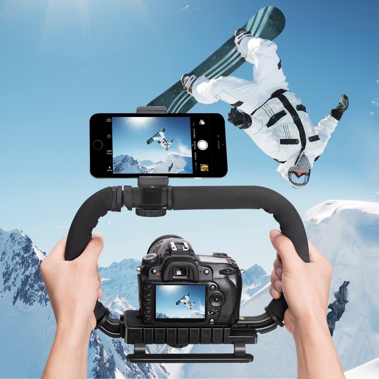 3-Shoe DSLR/Mirrorless/Action Camera Camcorder Phone Stabilizer Expansion Cage Mount Moviemaking Holder Rig YouTube Tiktok Vlogging Video Kit