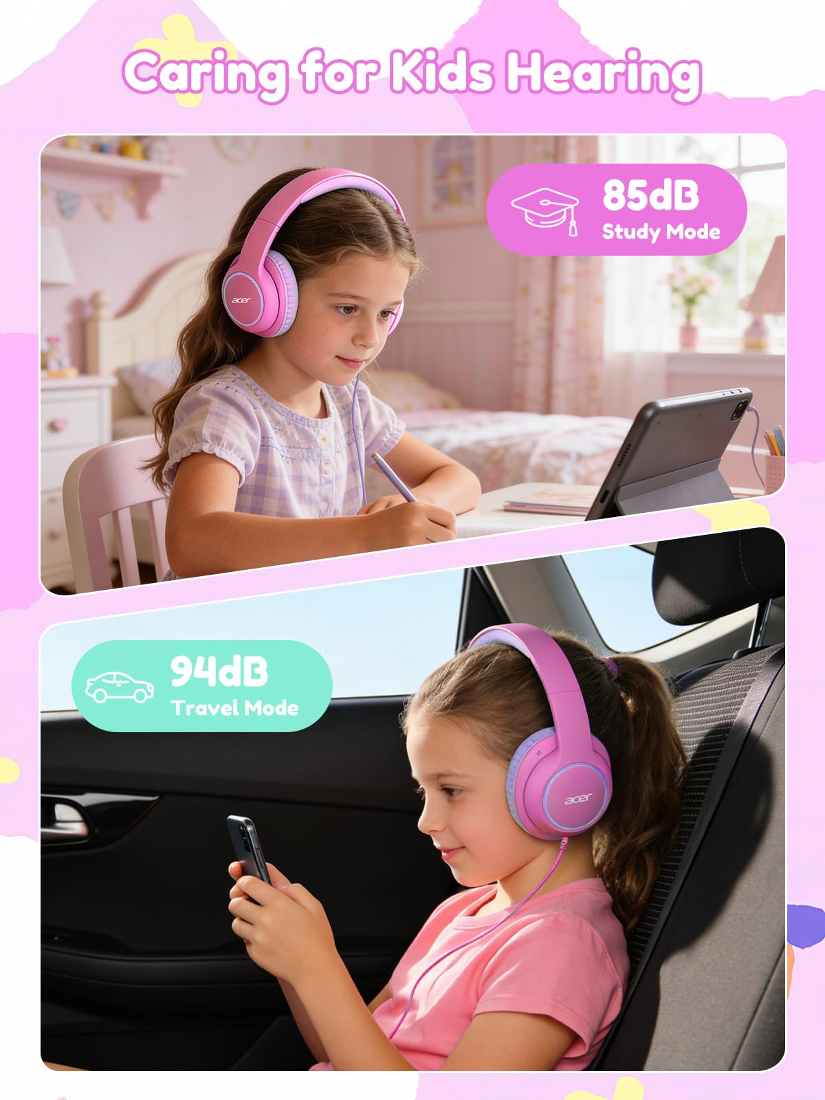 Acer OHW328 Kids Headphones Wired for School - Over Ear Design