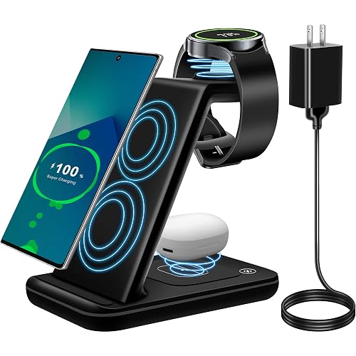 Wireless Charger for Samsung, 3 in 1 Fast Charging Station for Samsung Galaxy S23/S22/S21/S20/S10/Note 20/10, Wireless Charging Stand for Galaxy