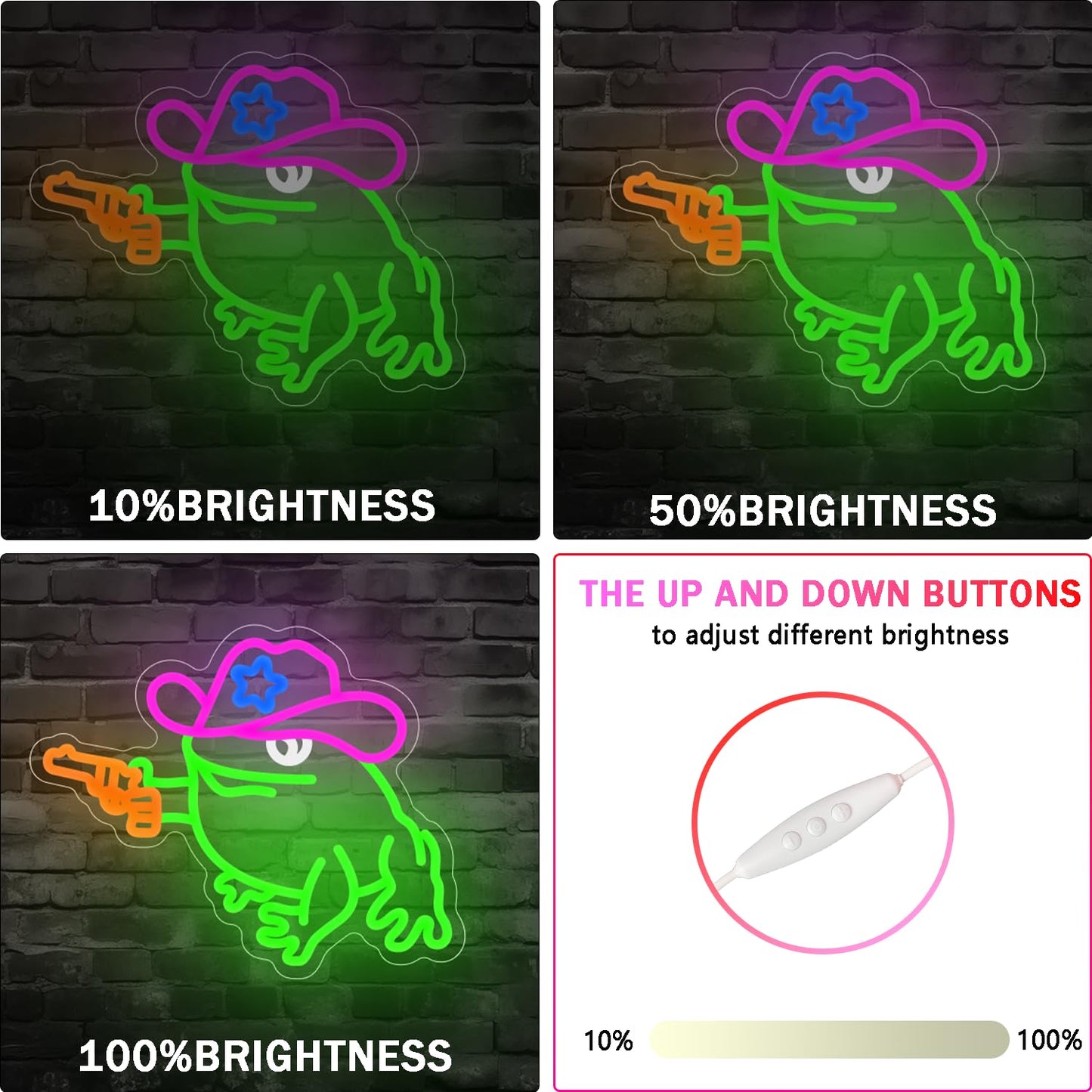 Cowboy frog neon sign, dimmable frog neon LED light funny neon sign for wall decoration, suitable for playroom decoration, party decoration, baby