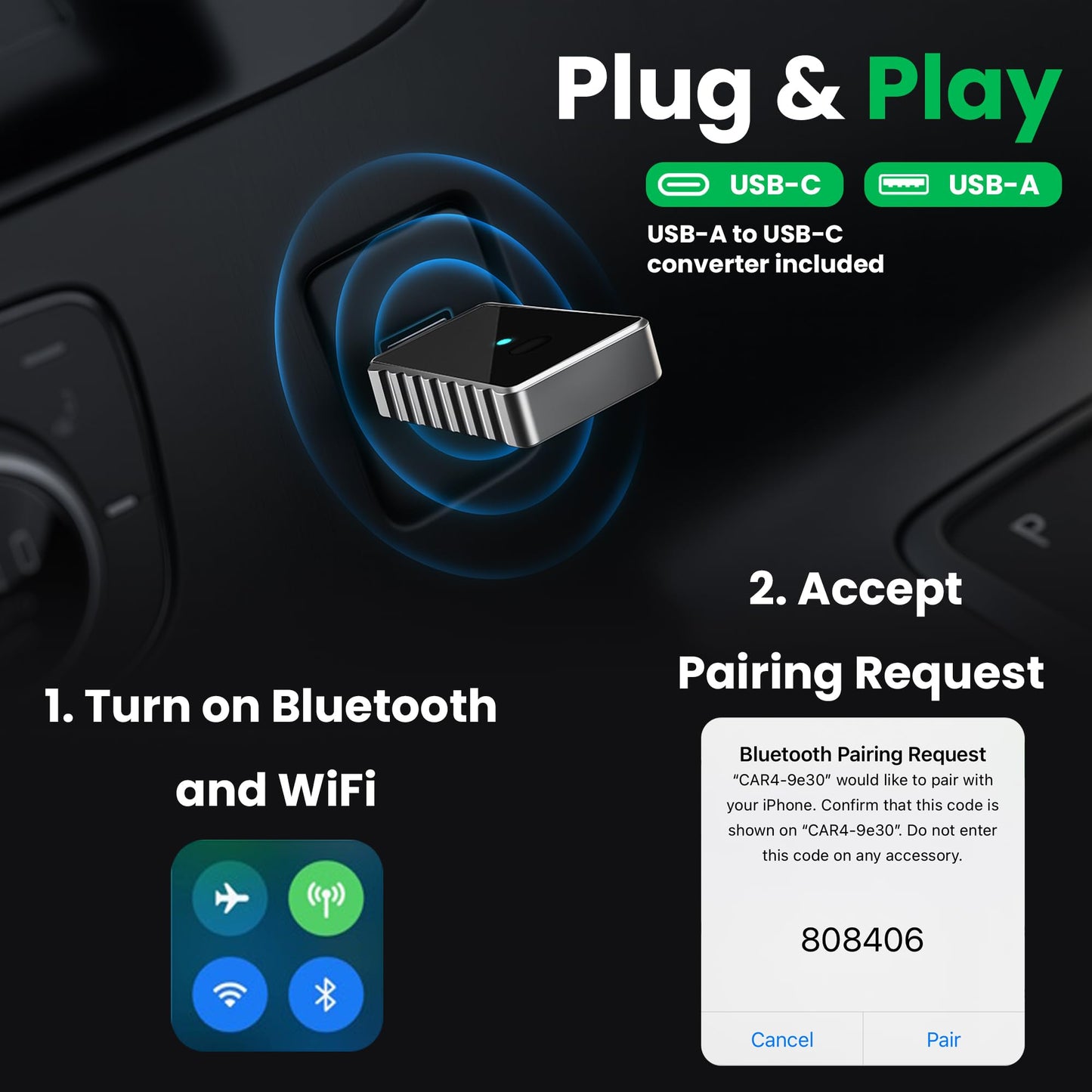 Wireless Apple CarPlay for iPhone & Android Auto Adapter for Android | 2-in-1 | Instantly Converts Wired to Wireless | Plug & Play | No Latency | Mini