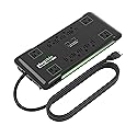 Plugable 12 Outlet Power Strip 4320 Joules Surge Protection, Built-in 10.5W 2-Port USB Charger for Android and Apple Phones, Mobile Devices, 6 Foot