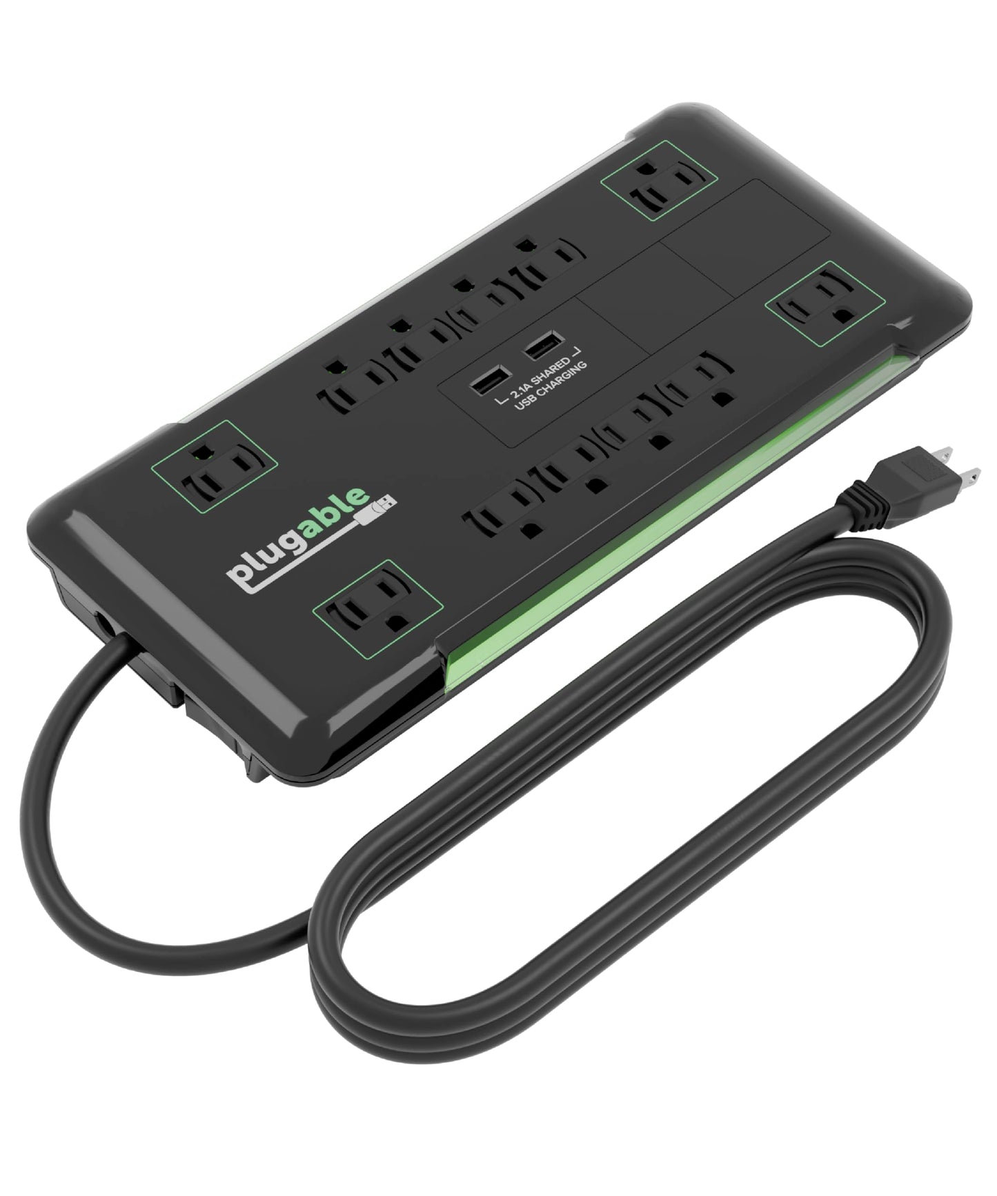 Plugable 12 Outlet Power Strip 4320 Joules Surge Protection, Built-in 10.5W 2-Port USB Charger for Android and Apple Phones, Mobile Devices, 6 Foot