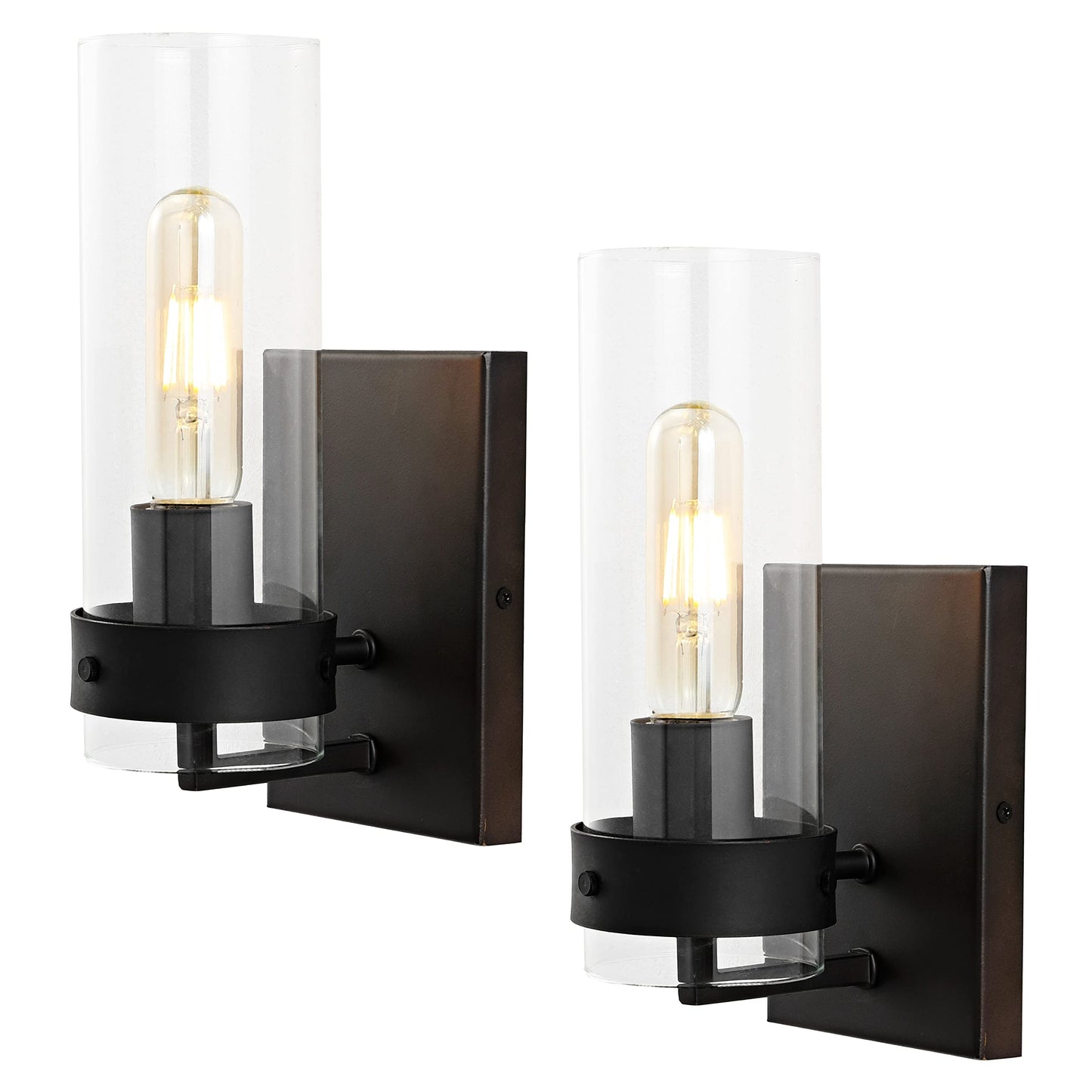 JONATHAN Y 4.5" Oil Rubbed Bronze/Clear Modern Wall Sconces Set of 2 for Bathroom Vanity, with Clear Glass Shade, Coastal Minimalist Wall Light