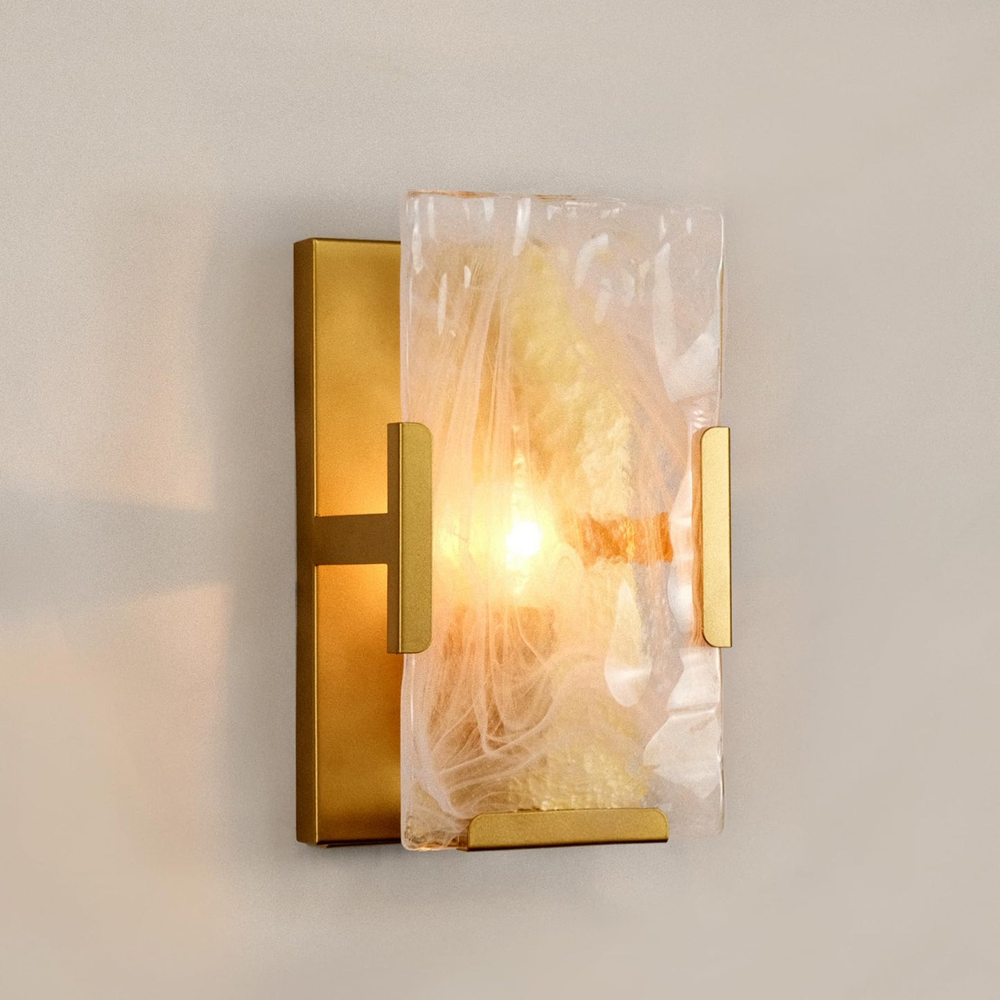 Wrlmfy Gold Wall Sconce Set ot 2, 1-Light White Cloud Glass Wall Lamp, 6" W x 10" H Alabaster Vanity Light Fixture for Living Room, Hallway, Dining