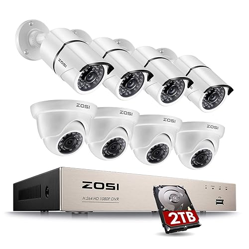 ZOSI 8CH 1080P Security Camera System Outdoor with 2TB Hard Drive,8 Channel 1080P CCTV Recorder and 8pcs HD 1920TVL Home Surveillance Cameras