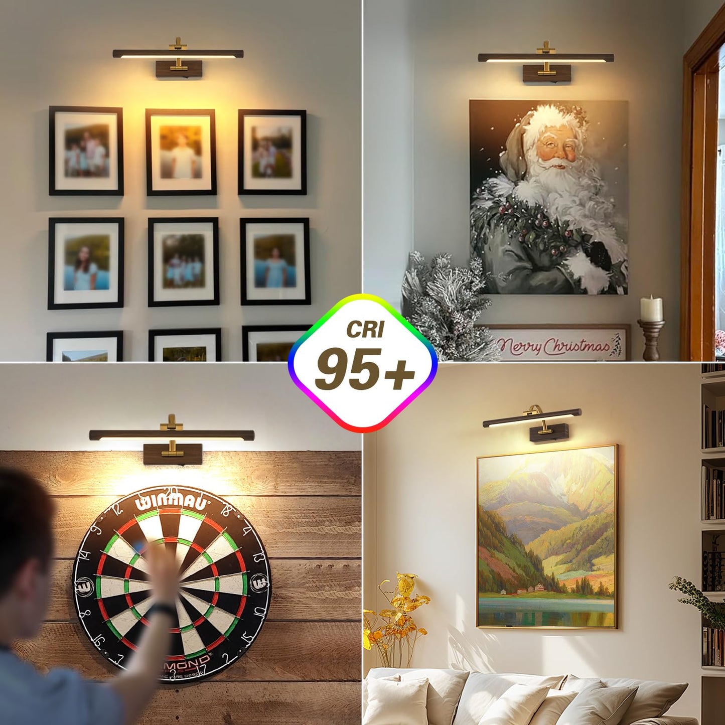 DESOOP Picture Lights for Wall Battery Operated, 3CCT Dimmable Gallery Light with Remote and Timer Wood Grain Finish Art Lighting for Paintings