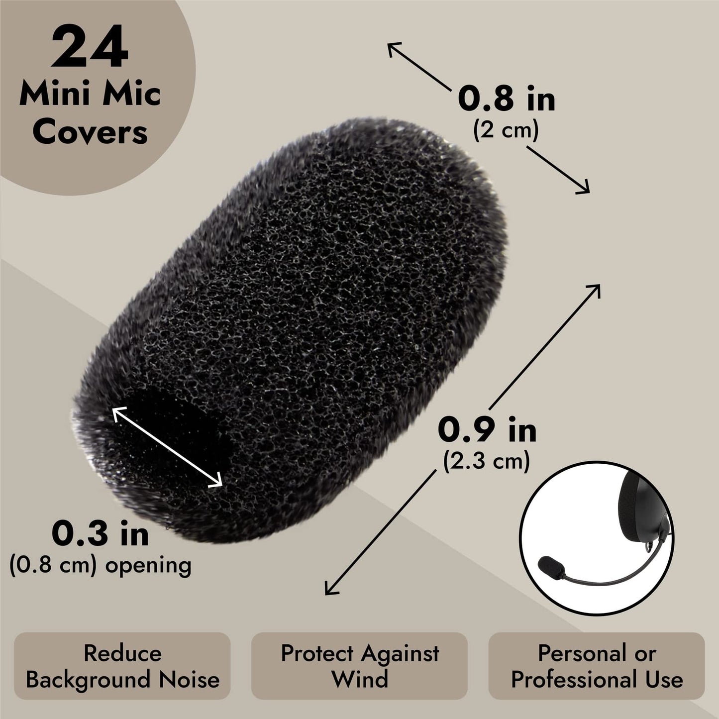 Juvale Headset Microphone Foam Windscreens - Noise Reduction Microphone Windscreens - Wind Muff for Mic Shield & Lapel Mic Covers - Pack of 24, 0.8