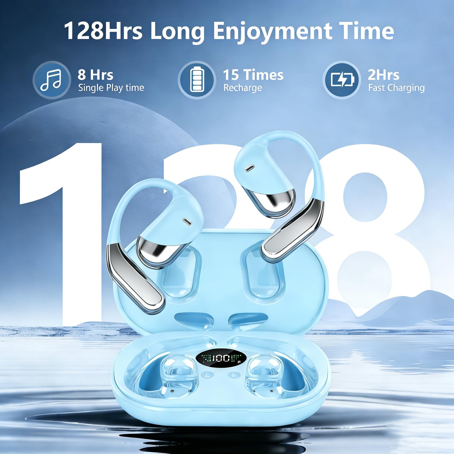 Aurotlu 2026 Open Ear Wireless Earbuds Headphones, Bluetooth Built-in Mic,Waterproof, LED Display Charging Case,on Ear Hooks Clip Ear