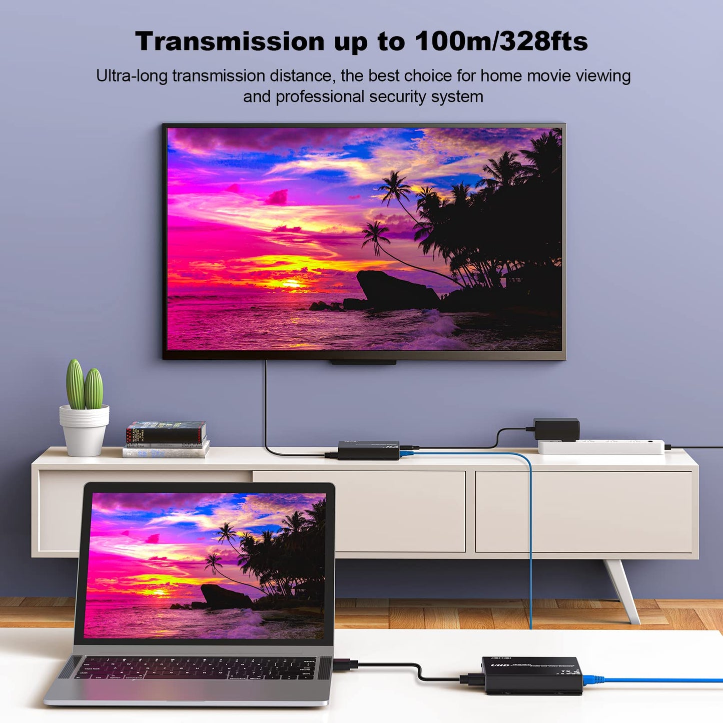 HDBasT HDMI Extender Over Cat5e/6 Ethernet up to 100m(328fts),JCHICI UHD 4K 60Hz (4:2:0 8-bit) with Bi-Directional IR, PoC and RS 232, Lossless