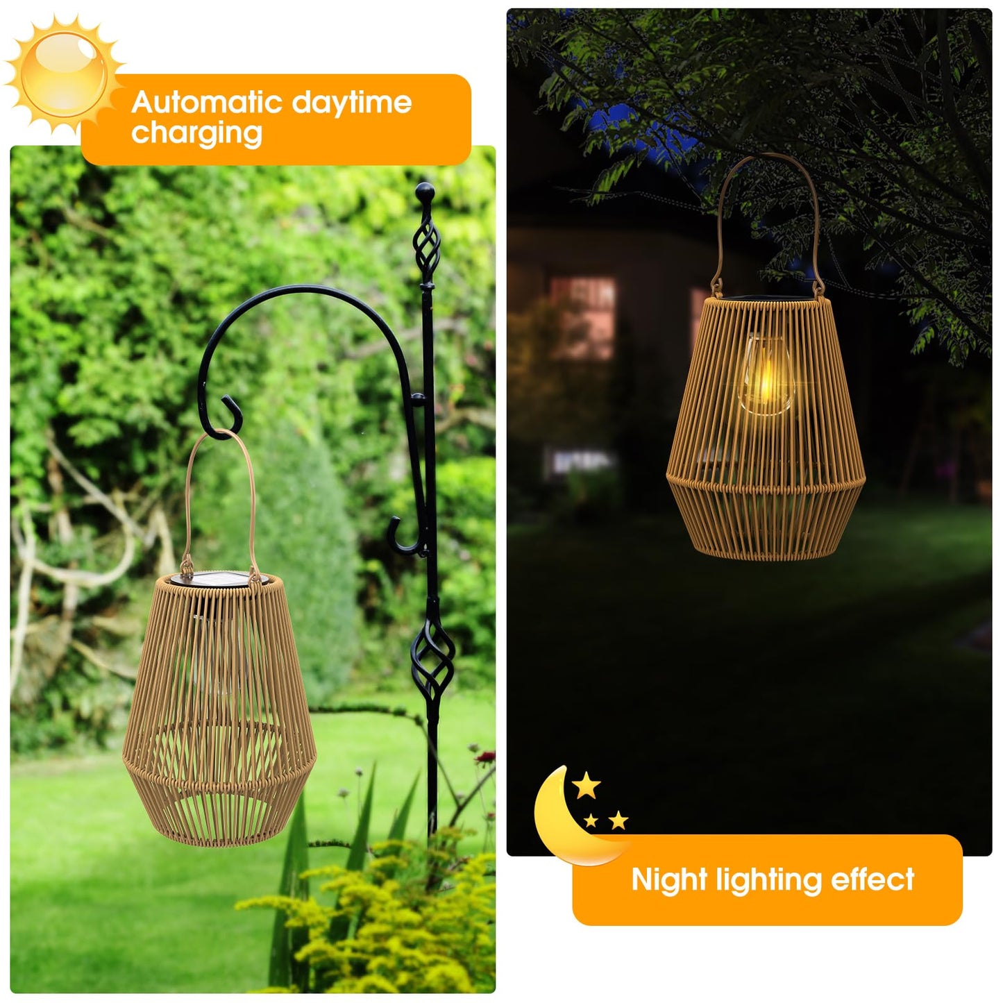 Solar Lanterns Outdoor Waterproof, KagoLing Solar Lanterns Outdoor Gifts for Women Mom Grandma Hanging Solar Lights Outdoor Handwoven Rattan Garden