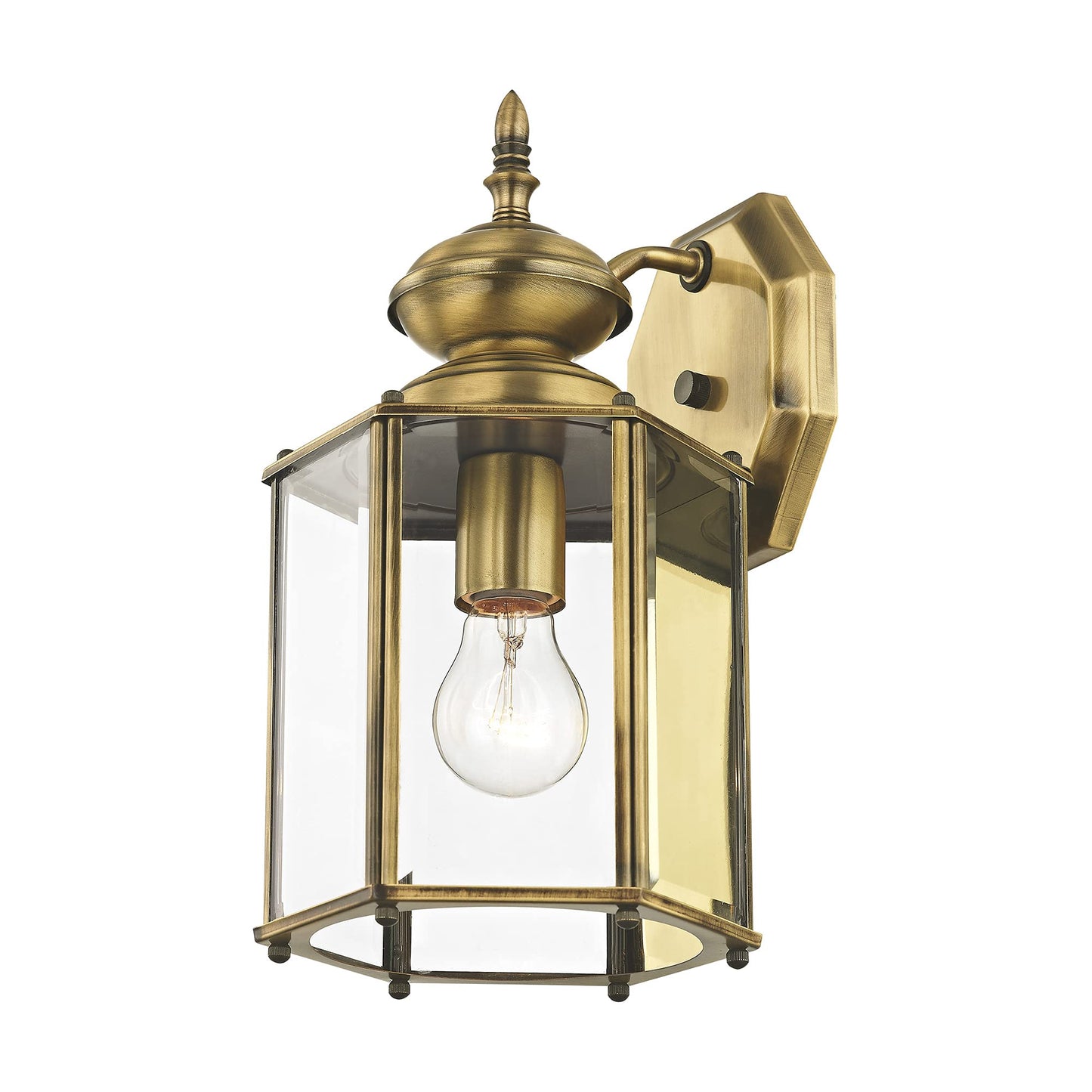 Livex Lighting 2007-01 Outdoor Wall Lantern with Clear Beveled Glass Shades, Antique Brass