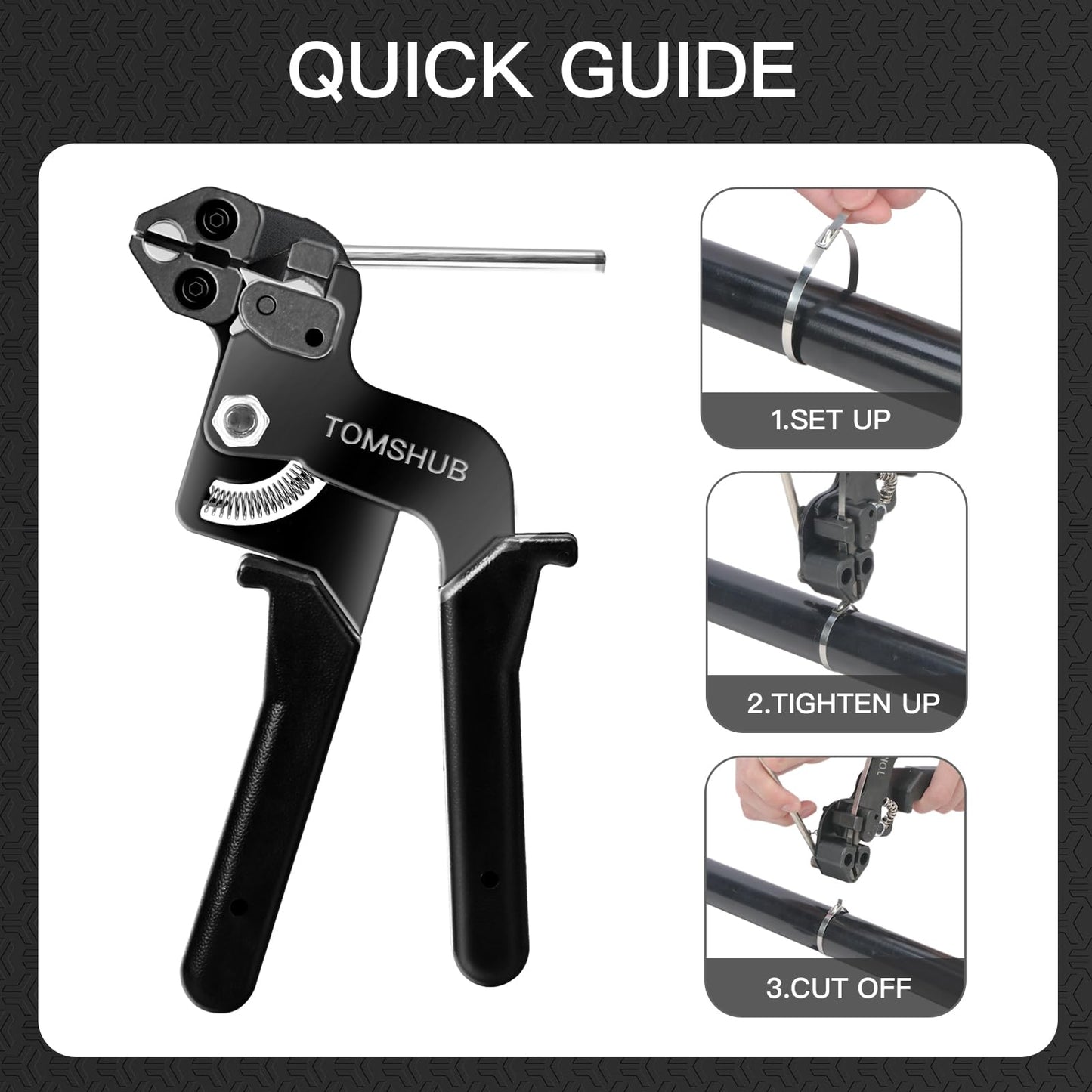 TOMSHUB Stainless Steel Cable Tie Gun with 100 Pcs 11.8 inch Metal Zip Ties Tool, Heavy Duty Self-locking Cable Tie Gun Kit for Fastening and Cutting