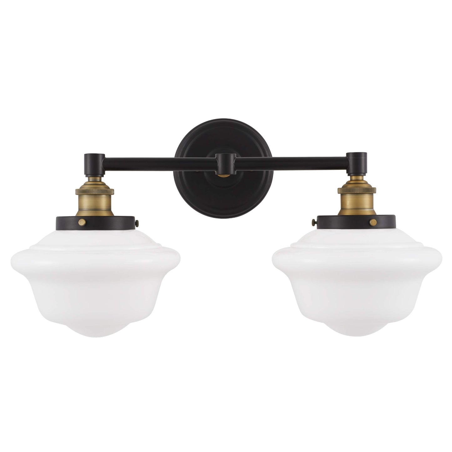 Linea di Liara Lavagna Farmhouse Matte Black Bathroom Light Fixtures Over Mirror Black and Gold 2-Light Bathroom Vanity Light Fixture Milk Glass