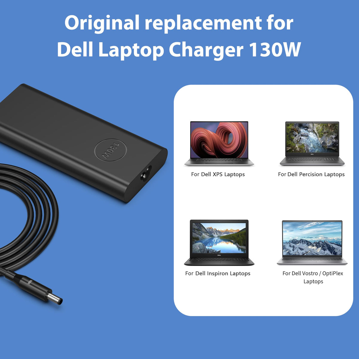 QIOUZW 130W 4.5mm Tip Laptop Charger Compatible with dell XPS 15 7590 9530 9550 9560 9570 OptiPlex 3050 3060 7050 inspiron 16 Plus 7640 7620 7630 7730