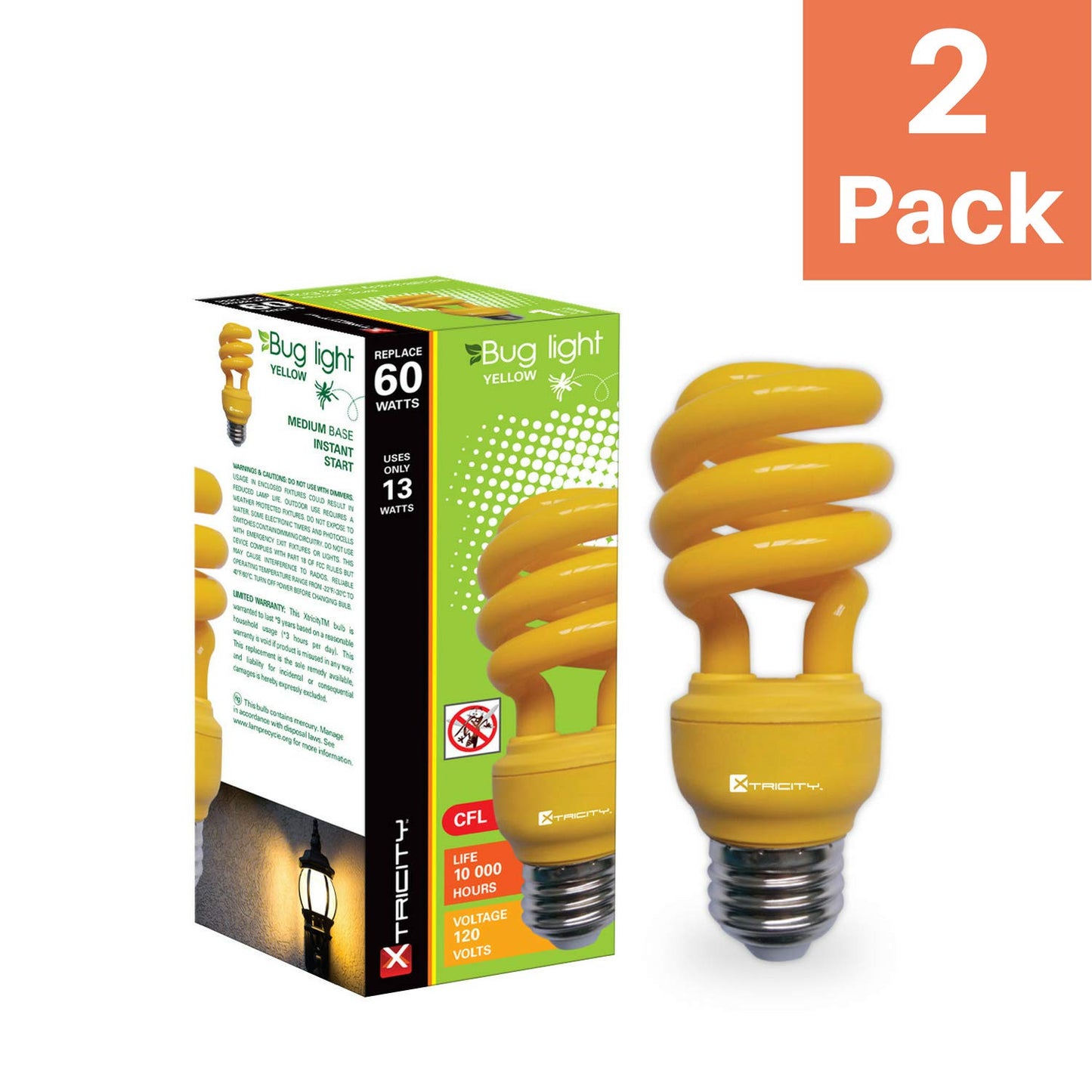Xtricity 13-Watt CFL Light Bulbs T2 CFL Color Spiral Bug Light (Pack of 2)