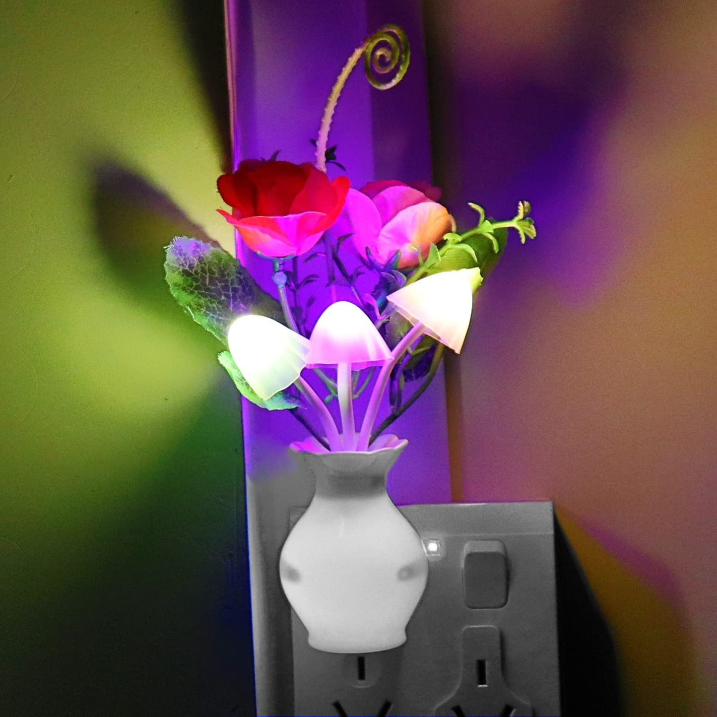 2Pack Plug in LED Night Light w/Auto Dusk to Dawn Sensor,AUSAYE 0.5W Energy Saving Lamp Dream Nightlight Rose Flower Mushroom Lights for Kids Adults
