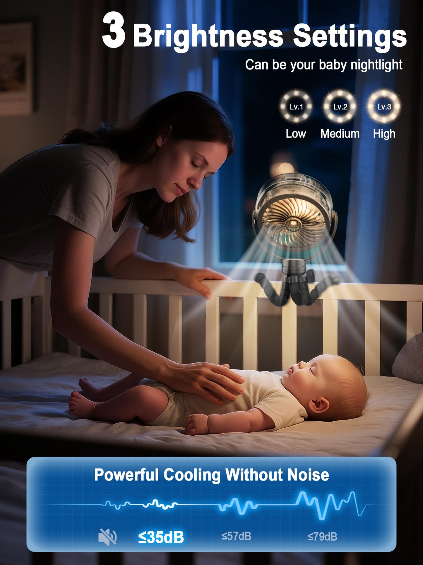 Wavmill Misting Stroller Fan, 6000mAh Battery Operated Portable Fan with Light & 360° Pivoting, Personal Fans with Flexible Tripod for Baby, Office