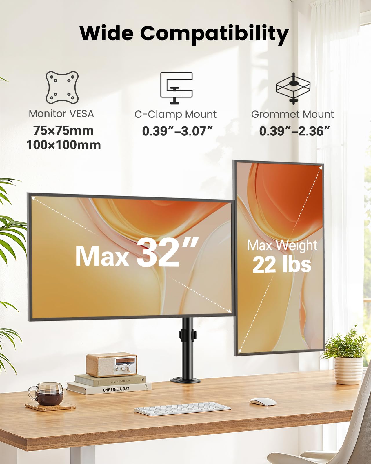 ErGear Dual Monitor Stand, Heavy-Duty Monitor Mount for 17?-32? Monitors, Flexible Arms with Easy Dual-Monitor Alignment, Sturdy Stepped Arm Design