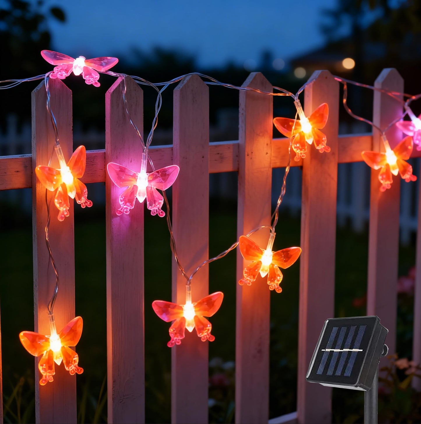 Vigdur 2 Pack Solar Butterfly String Lights Outdoor, 10 LED 2-Color (Purple & Pink) Butterfly Fairy Lights, IP44 Waterproof for Windows, Fences