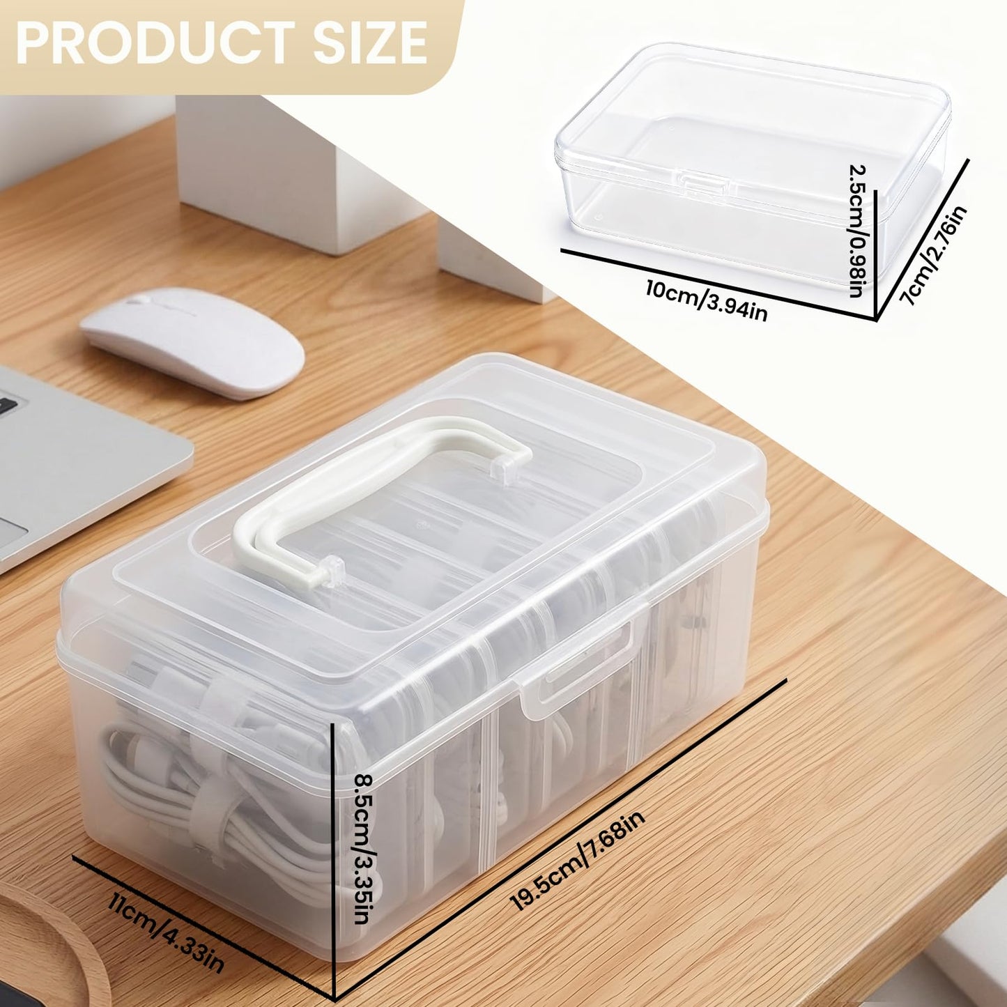 7 Case Portable Cable Storage Box with Handle and Label Stickers, Travel Cord Organizer for Charging Cables, USB Wires, Earphones - Drawer