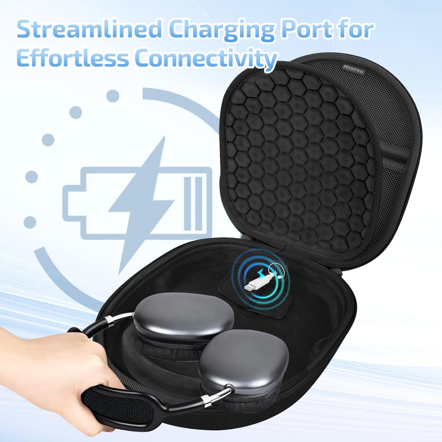 Micscrew AirPod Max Case with Sleep and Charging Support, AirPods Max Accessory Compatible with Apple AirPods Max Wireless Over-Ear Headphones, Travel