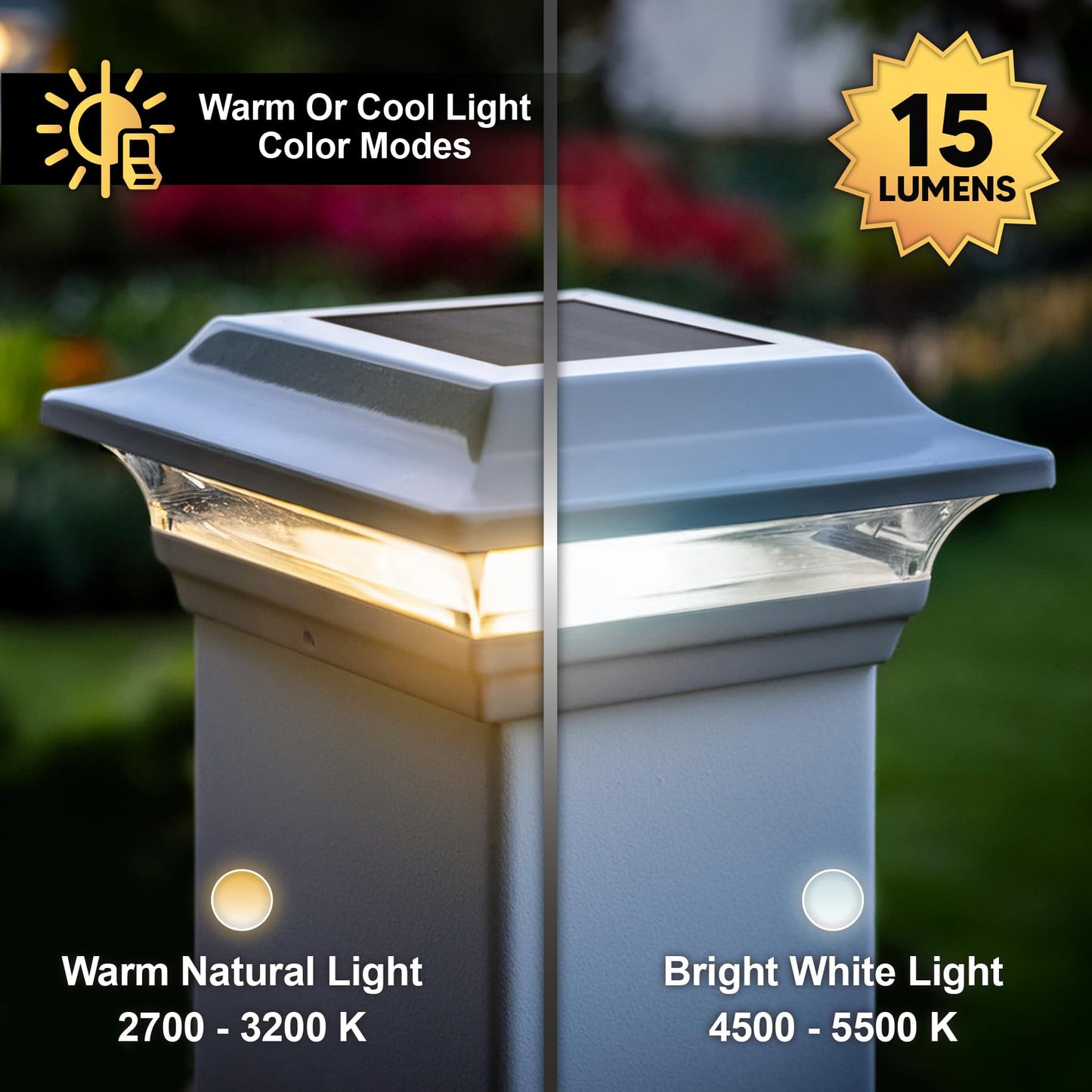 Classy Caps 4x4 Imperial Solar Post Cap - Fits 4"x4" and 3.5"x3.5" Deck & Fence Posts, White Cast Aluminum - Warm and Cool Light Modes - Heavy-Duty