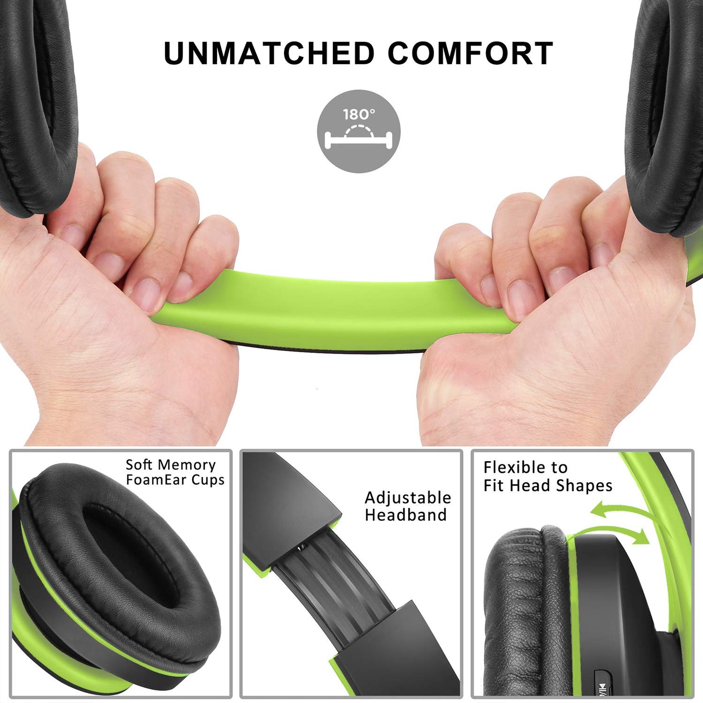 ZIHNIC Bluetooth Headphones Over-Ear, Foldable Wireless and Wired Stereo Headset Micro SD/TF, FM for Cell Phone,PC,Soft Earmuffs &Light Weight…