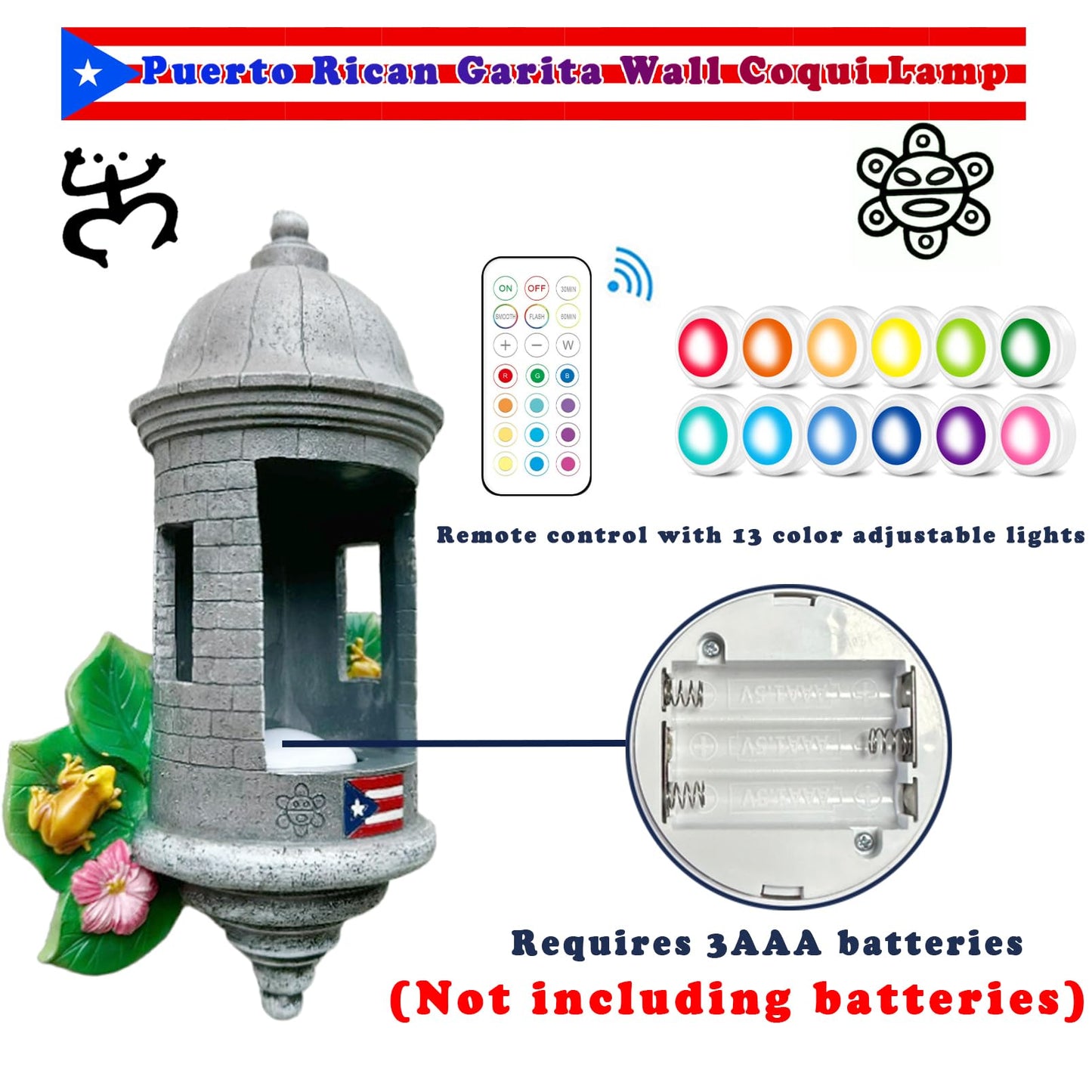 UKENEM Puerto Rico Souvenirs, Puerto Rican Garita Wall Light with Remote Control, Puerto Rico El Morro Style Night Light Boricua Home Decor for Women